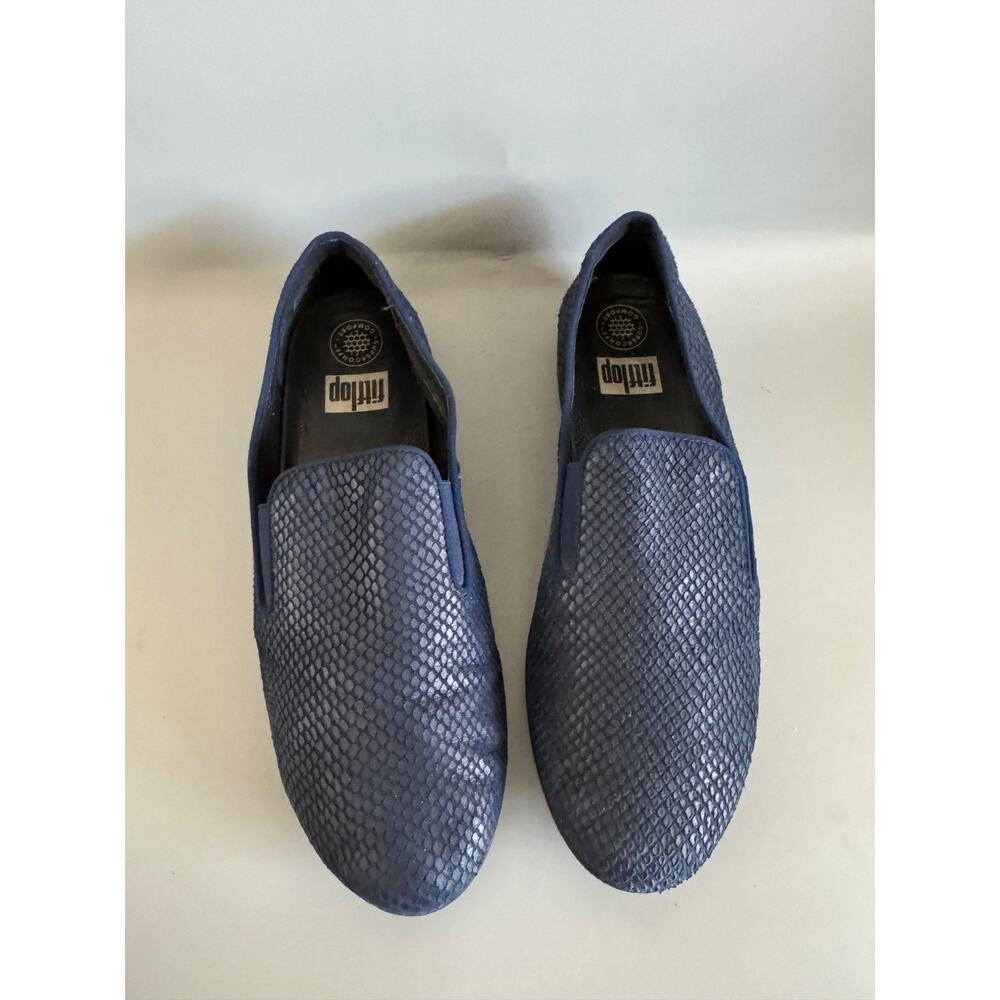 FitFlop Shoes Womens Size 10 Navy Slip On Wedge Loafers Snake Embossed Comfort - Picture 3 of 9